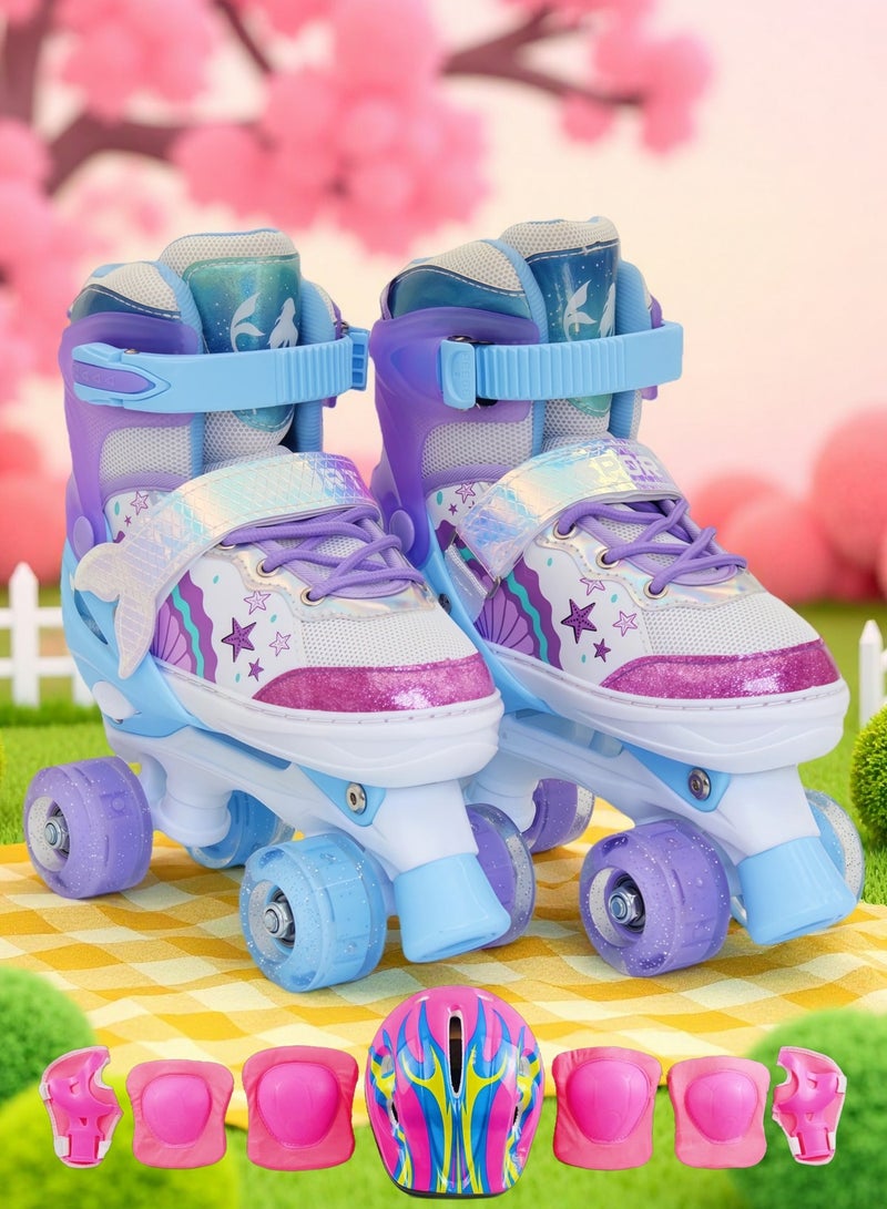 EASY FUTURE Roller Skates for Kids with Flashing Wheels Adjustable Double Row 4 Wheel Skates for Boys Girls Including Full Protective Gear Set 2 Colors 2 Sizes to Choose NO.1303H - Image 1